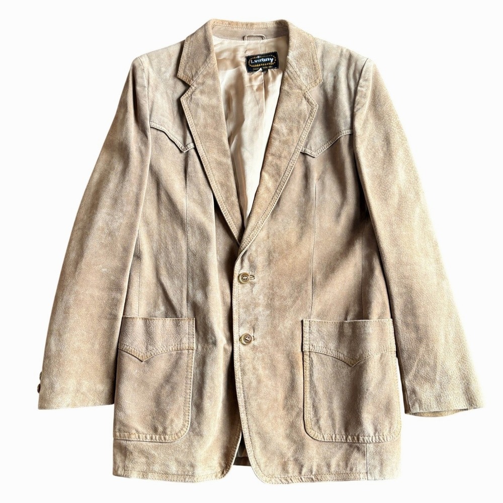 L. Virany Mens Vtg Tan Suede Leather Western Blazer Cowboy Core Coat  Size 42 L